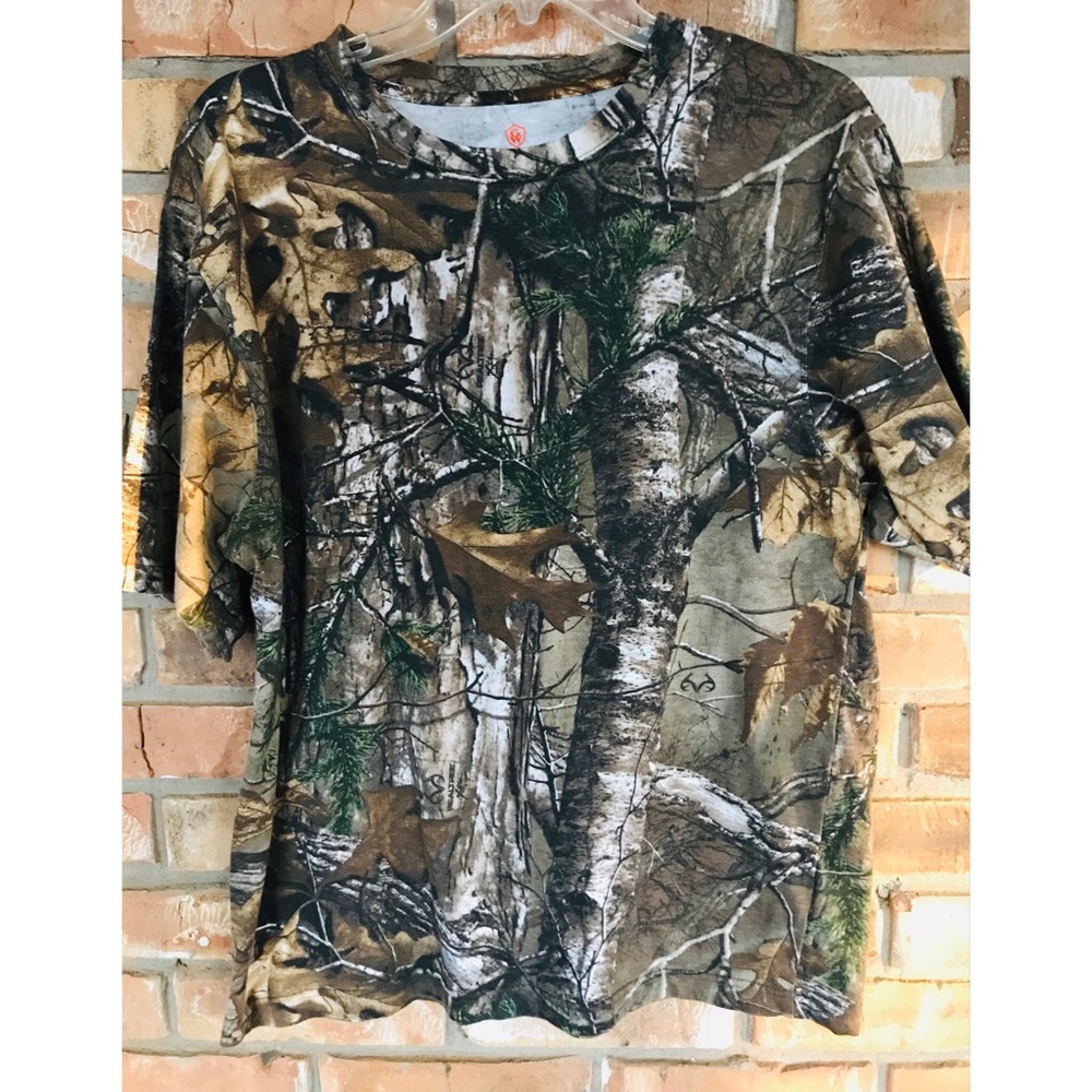 Game Winner Woodland Tree Bark Camo T-Shirt Men’s Medium 100% Cotton